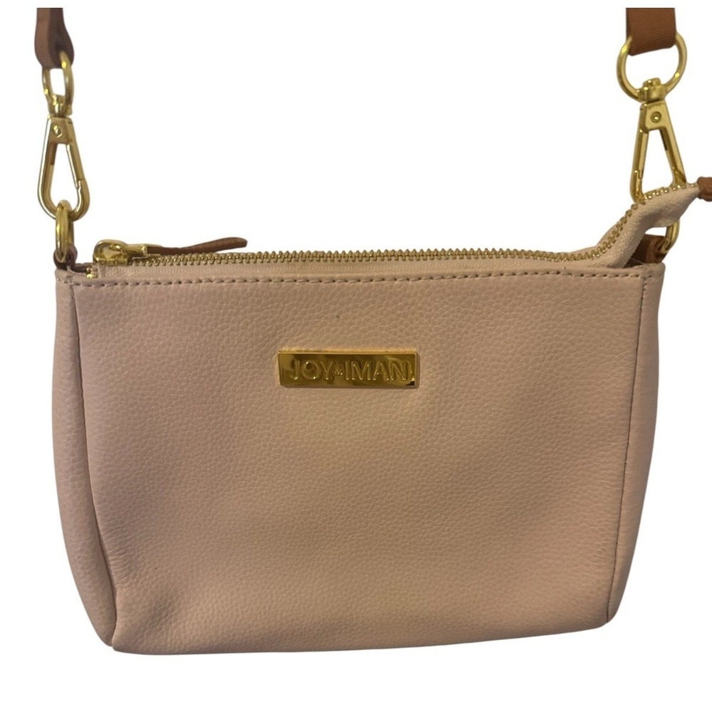 Joy & Iman Pebbled Leather Crossbody Bag Gold Tone Hardware Small Purse Blush